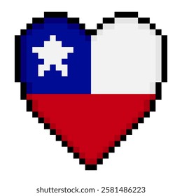 Chile flag with heart shape in pixel art style