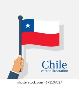 Chile flag holding in hand. Independence Day. Vector illustration flat design. Isolated on white background.