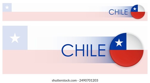 Chile Flagge Horizontalen Web Banner im modernen Neomorphismus Stil. Webseite Chile Land Header Button für mobile Anwendung oder Internet-Site. Vektorgrafik