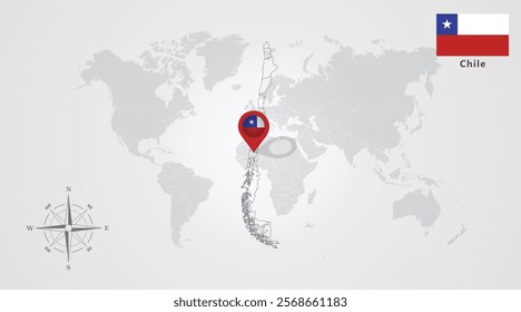 Chile flag icon design with map outline, Template with the national flag and map 