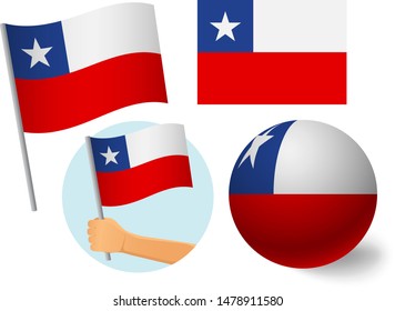 Chile flag icon set. National flag of Chile vector illustration
