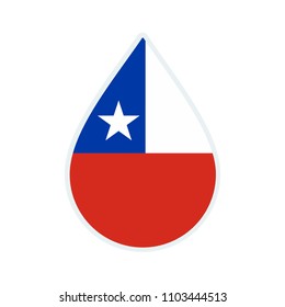 Chile flag icon. Water icon. Drop water. Chile badge. Flag drop.