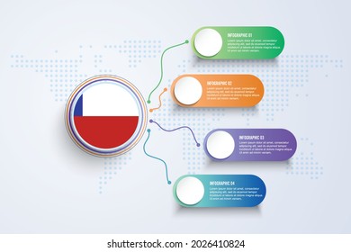 Chile Flag with Infographic Design isolated on Dot World map. Vector illustration.