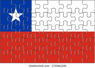 Chile Flag Jigsaw Puzzle. Vector illustration. 40 pieces of puzzles.