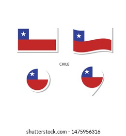 Chile Flag Logo Icon Set, Rectangle Flat Icons, Circular Shape, Marker With Flags.