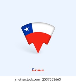 Design de ponteiro de mapa de bandeira do Chile com sombra. Ilustrador de vetor.