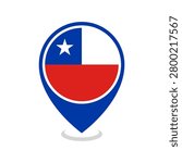 Chile flag and map pointer icon. Chile national flag location icon vector.