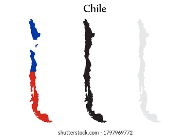 Chile flag and map shape black and gray color. EPS.file.