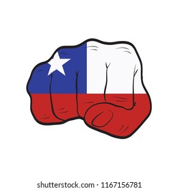 Chile flag on a clenched fist. Strength, Power, Protest concept