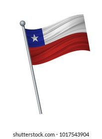 Chile flag on the flagpole. Official colors and proportion correctly. waving of Chile flag on flagpole, vector illustration isolate on white background.