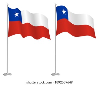 Chile flag on flagpole waving in wind. Holiday design element. Checkpoint for map symbols. Isolated vector on white background