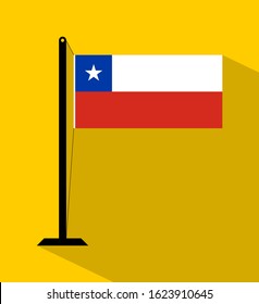 chile flag on pole, isolated on yellow background