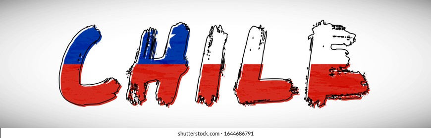 Chile flag on text typography. Country name banner strip. Elegant typography background.