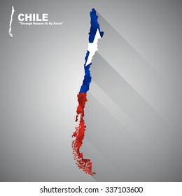 Chile flag overlay on Chile map with polygonal and long tail shadow style (EPS10 art vector)