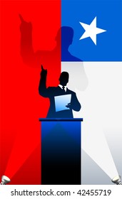 Chile flag with political speaker behind a podium  Original vector illustration. Ideal for national pride concepts.