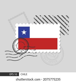 Chile flag postage stamp. Isolated vector illustration on grey post stamp background and specify is vector eps10.