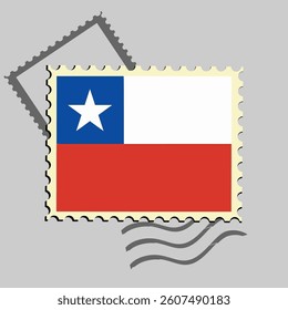 Chile flag postage stamp. Isolated vector illustration on grey post stamp background