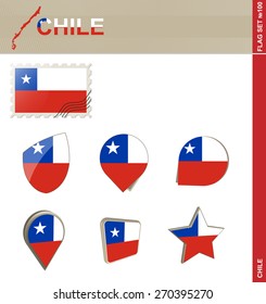 Chile Flag Set, Flag Set #100. Vector.