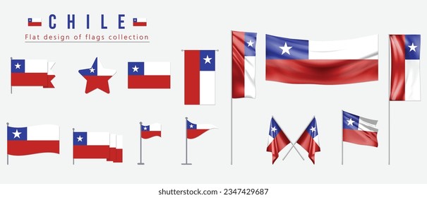 Chiles Flaggenset, flaches Design der Flaggensammlung