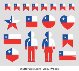 Chile flag set. Isolated Chile flag on white background