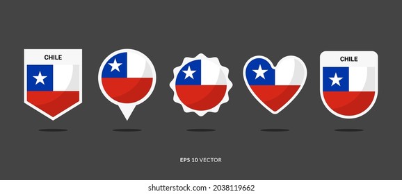 Chile Flag Set Vector Illustration. Good Used for Sticker, Logo, Icon, Clipart, Etc - EPS 10 Vector