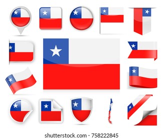 Chile Flag Set - Vector Illustration