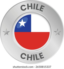 Bandeira do Chile em medalha de prata. Bandeira nacional no emblema do círculo de metal.