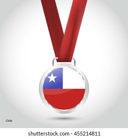 Chile Flag in Silver Medal. Vector Illustration. RIO Olympic Game silver Medal. Vector Illustration