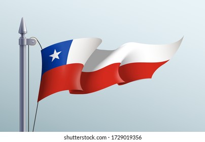 Símbolo del estado de la bandera de Chile aislado en un estandarte nacional de fondo. Tarjeta de saludo Día Nacional de la Independencia de la República de Chile. Cartel de ilustración con bandera de estado realista.