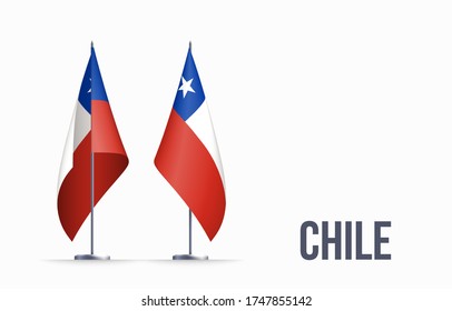 Chile flag state symbol isolated on background national banner. Greeting card National Independence Day of the Republic of Chile. Illustration banner with realistic state flag.