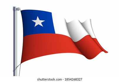 Chile flag state symbol isolated on background national banner. Greeting card National Independence Day of the Republic of Chile. Illustration banner with realistic state flag.
