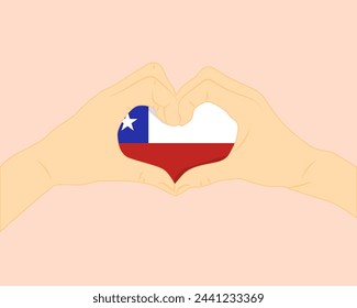 Chile Flagge mit zwei Händen Herzform, ausdrückliche Liebe oder Zuneigung Konzept, Unterstützung oder Spende an Chile, Hand Herz Liebe Zeichen, Vektor-Design, Patriotismus und Nationalismus Idee