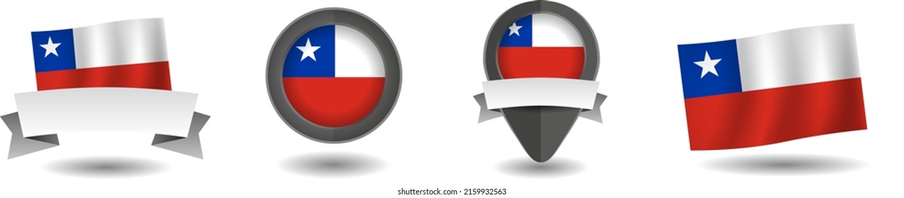 Chile flag vector collection. Pointers, flags and banners flat icon. Vector state signs illustration isolated on white background. Chile flag symbol on design element.