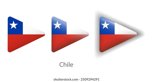 Chile flag vector icons set in the shape of rounded triangle