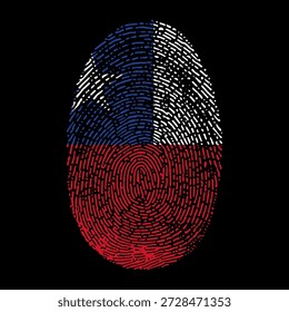 Ilustração do vetor da bandeira do Chile em forma de impressão digital. Bandeira nacional chilena como símbolo de patriotismo, identidade e orgulho do fundo negro.