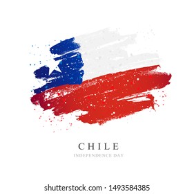 Chile flag. Vector illustration on a white background. Brush strokes are drawn by hand. Independence Day.