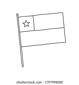 Chile flag vector, outline illustration. Vector black and white Chile flag.