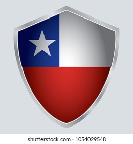 Chile Flag Vector Shield Icon. south america. vector illustration. vector shadow. gray background.eps10.