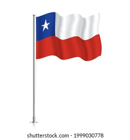 Chile flag waving on a metallic pole. The official flag of Chile, isolated on a white background.