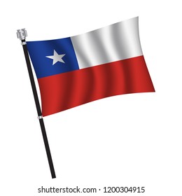 Chile flag , flag of Chile waving on flag pole, vector illustration EPS 10.