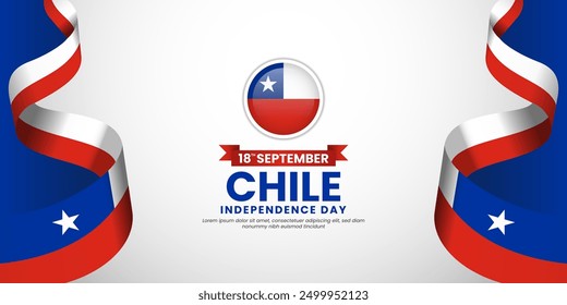 Chile flag with Waving ribbon style template for independence day copy space banner