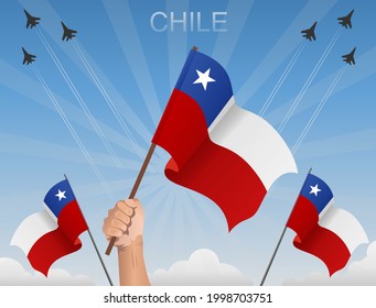 Chile flags Flying under the blue sky