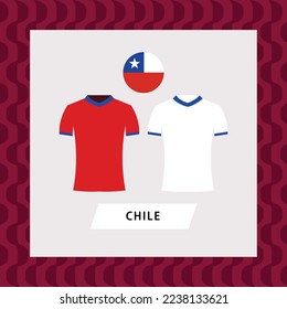 Chile football national team uniform flat illustration with the round national flag. South American country football team.