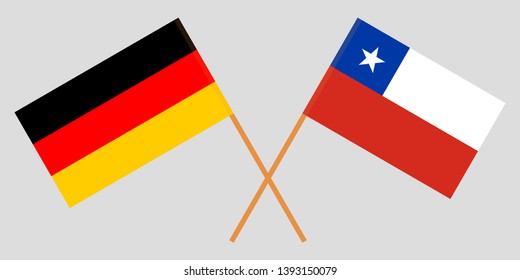 Chile and Germany. The Chilean and German flags. Official colors. Correct proportion. Vector illustration
