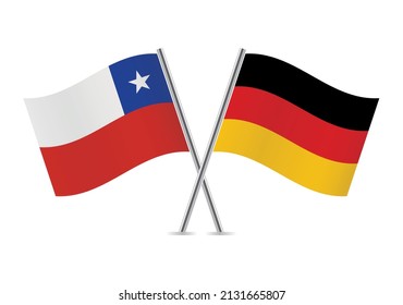 Chile and Germany flags. Chilean and German flags, isolated on white background. Vector icon set. Vector illustration. 