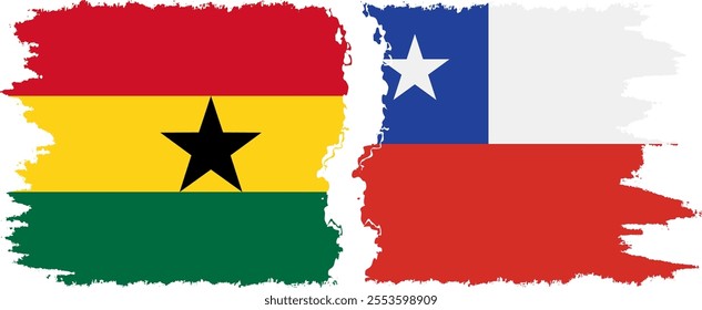 Chile and Ghana grunge flags connection, vector