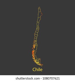 Chile gradient outline,stroke of map with administrative division. Modern line style vector illustration