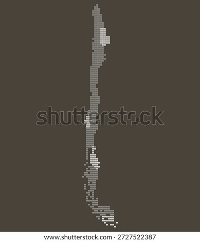 Chile Grey and White Dotted Map on Brown for Lithium Mining and Natural Resources. Map of Chile in dotted style.