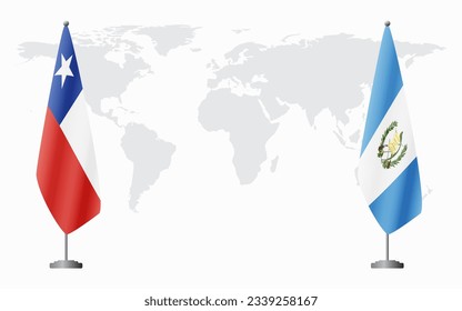 Chile and Guatemala flags for official meeting against background of world map.
