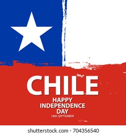 Chile Happy Independence Day celebrate card with chilean national flag brush stroke background. Vector illustration.
